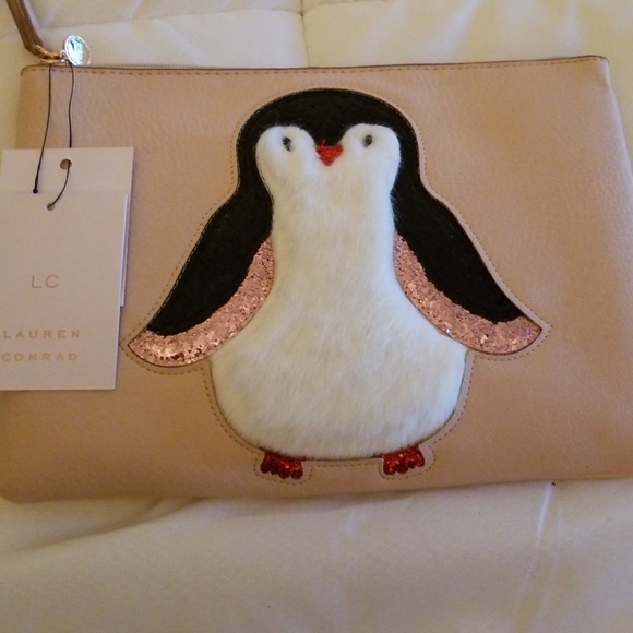 LC Lauren Conrad Handbags - New Cute blush color fur feel penguin wristlet